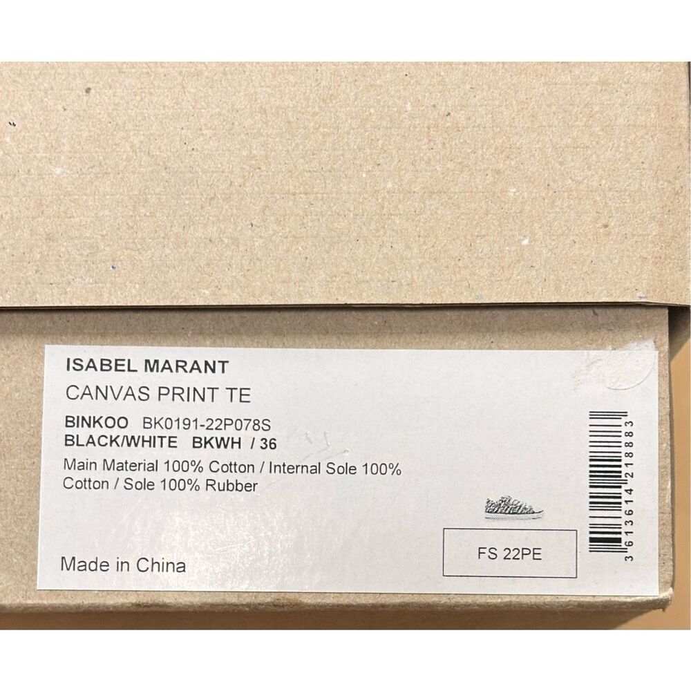 Isabel Marant “Binkoo” Jane White & Black Canvas Sneakers NWB Size 36 - Picture 9 of 9